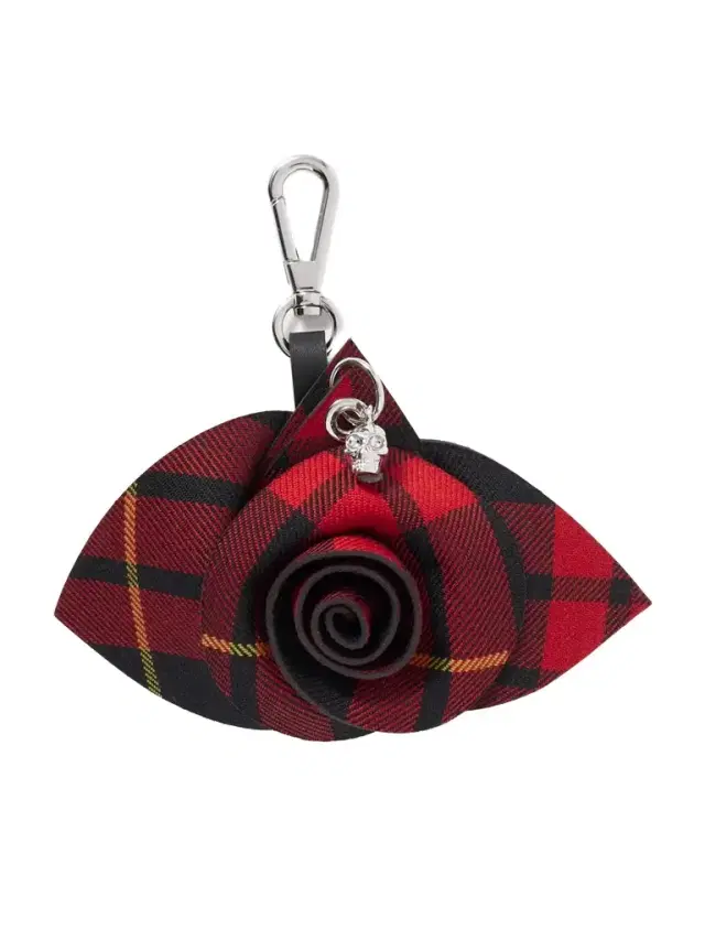 Silver-tone Checked Jacquard Bag Charm
