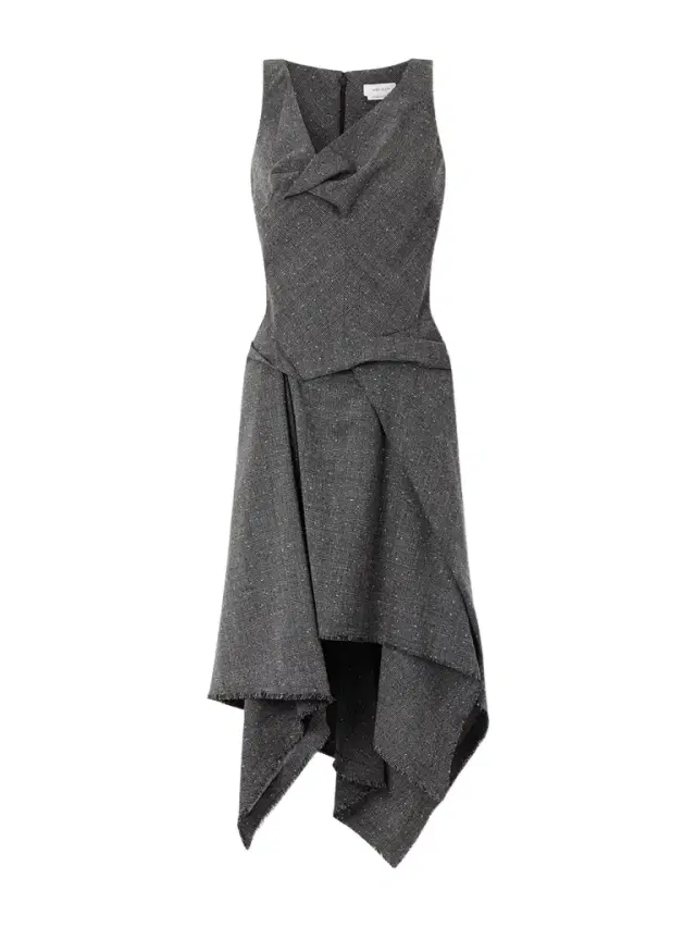 Asymmetric Prince Of Wales Checked Wool Midi Dress