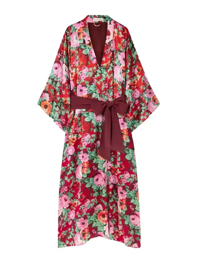 Queenie Belted Floral-print Silk-satin Robe