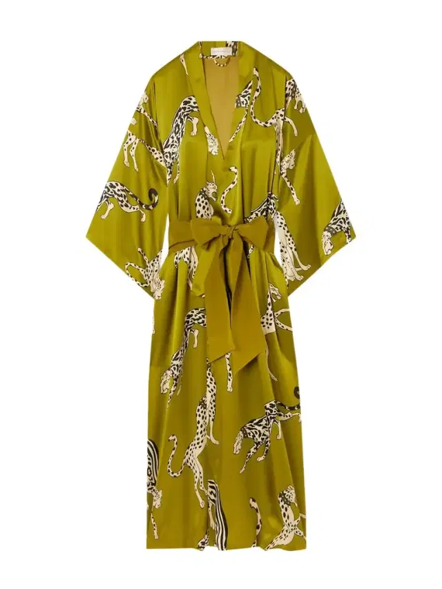 Queenie Belted Printed Silk-satin Robe