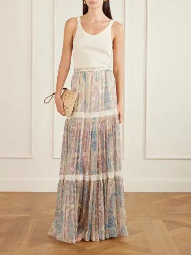 Etro Tiered Lace-trimmed Paisley-print Silk-crepon Maxi Skirt | Thumbnail 2