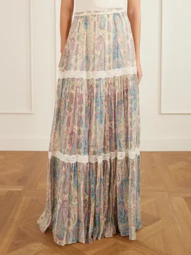 Etro Tiered Lace-trimmed Paisley-print Silk-crepon Maxi Skirt | Thumbnail 3