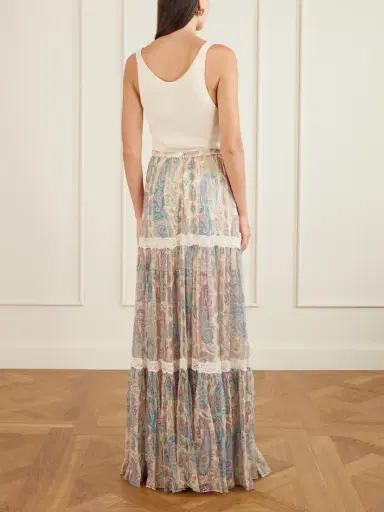 Etro Tiered Lace-trimmed Paisley-print Silk-crepon Maxi Skirt | Thumbnail 4