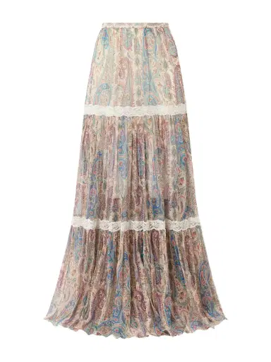 Etro Tiered Lace-trimmed Paisley-print Silk-crepon Maxi Skirt | Thumbnail 1