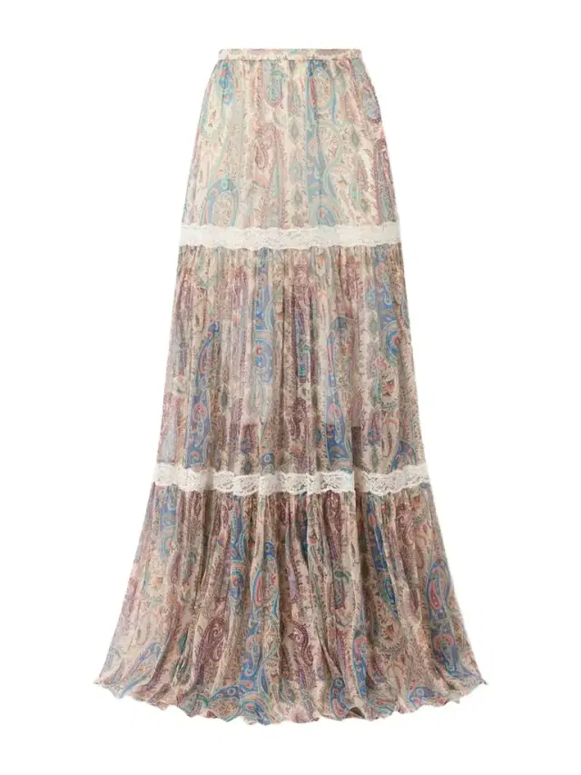 Tiered Lace-trimmed Paisley-print Silk-crepon Maxi Skirt