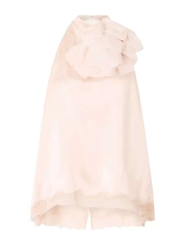 Appliquéd Lace-trimmed Silk-satin Halterneck Top
