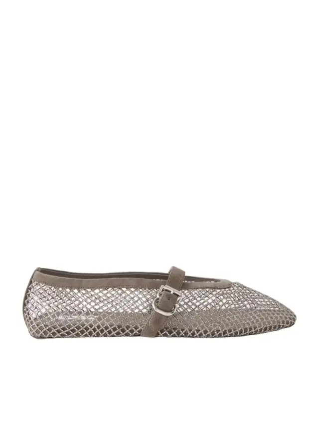 Crystal-embellished Suede-trimmed Mesh Ballet Flats