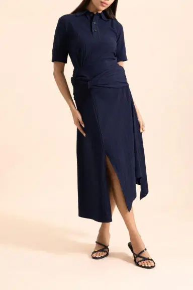 Victoria Beckham Twist Detail Polo Top - Navy | Thumbnail 2