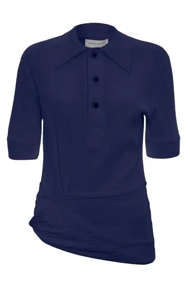 Victoria Beckham Twist Detail Polo Top - Navy | Thumbnail 1