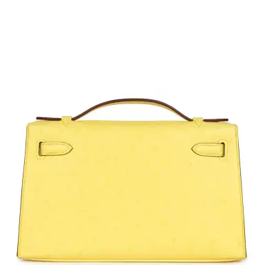 HERMÈS Hermes Kelly Pochette Jaune Citron Ostrich Palladium Hardware | Thumbnail 4 HERMÈS Hermes Kelly Pochette Jaune Citron Ostrich Palladium Hardware | Thumbnail 4