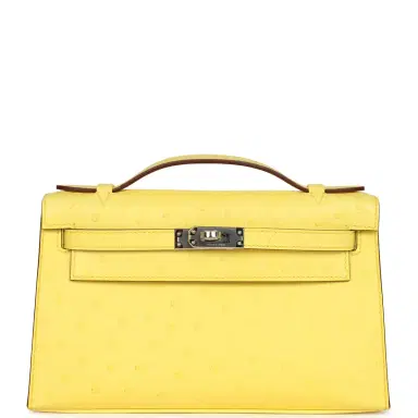 HERMÈS Hermes Kelly Pochette Jaune Citron Ostrich Palladium Hardware | Thumbnail 1 HERMÈS Hermes Kelly Pochette Jaune Citron Ostrich Palladium Hardware | Thumbnail 1