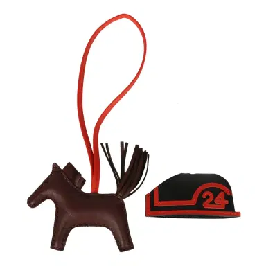 HERMÈS Hermes Rodeo Robeo 24 Charm PM Terre, Black and Rouge Radieux Milo Lambskin | Thumbnail 3