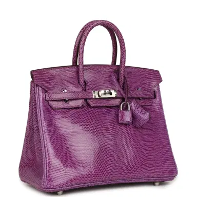 HERMÈS Pre-owned Hermes Birkin 25 Violet Varanus Niloticus Lizard Palladium Hardware | Thumbnail 2 HERMÈS Pre-owned Hermes Birkin 25 Violet Varanus Niloticus Lizard Palladium Hardware | Thumbnail 2