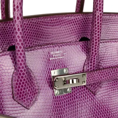 HERMÈS Pre-owned Hermes Birkin 25 Violet Varanus Niloticus Lizard Palladium Hardware | Thumbnail 7 HERMÈS Pre-owned Hermes Birkin 25 Violet Varanus Niloticus Lizard Palladium Hardware | Thumbnail 7