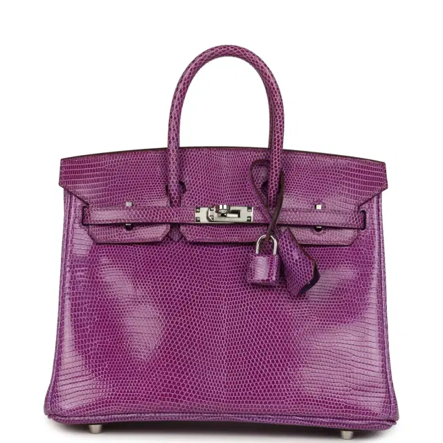 Pre-owned Hermes Birkin 25 Violet Varanus Niloticus Lizard Palladium Hardware Pre-owned Hermes Birkin 25 Violet Varanus Niloticus Lizard Palladium Hardware