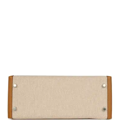 HERMÈS Pre-owned Hermes Kelly Sellier 28 Beige & Ecru Toile H Canvas and Sesame Swift Palladium Hardware | Thumbnail 6