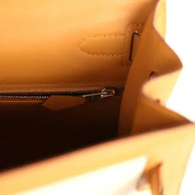 HERMÈS Pre-owned Hermes Kelly Sellier 28 Beige & Ecru Toile H Canvas and Sesame Swift Palladium Hardware | Thumbnail 8