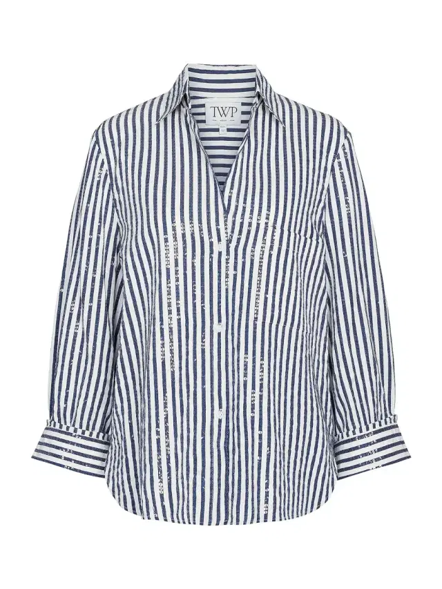 TWP Next Morning Shirt in Clear Sequin on Stripe