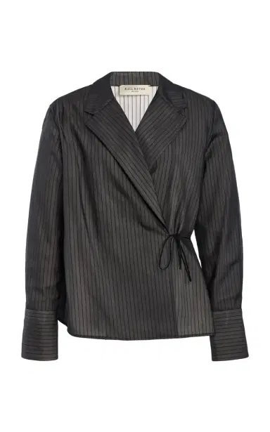 KALLMEYER Jennie Pinstriped Silk Trapped Poplin Evening Top | Thumbnail 3