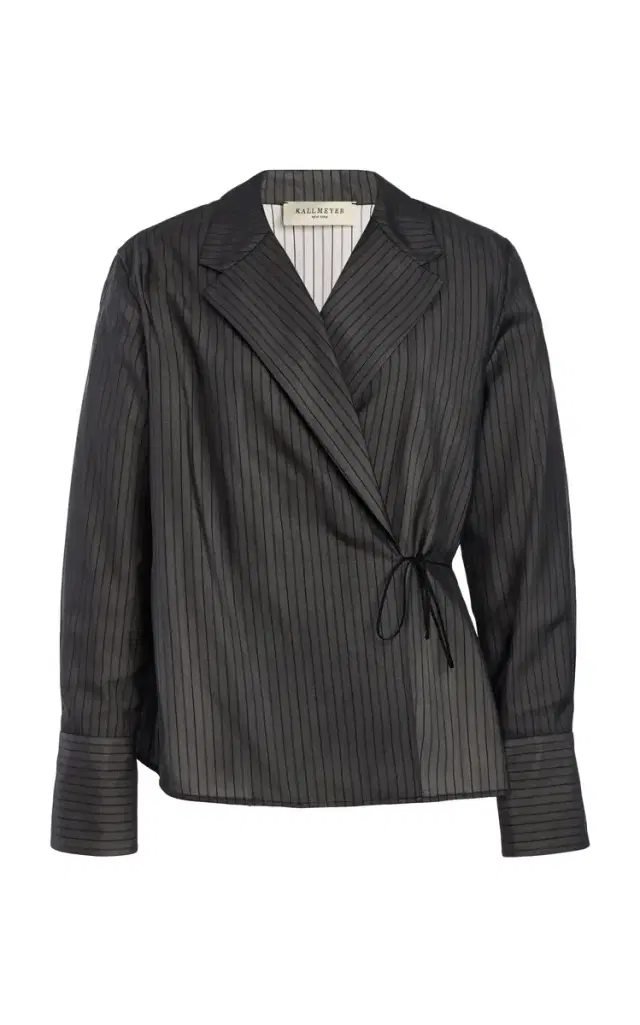 KALLMEYER Jennie Pinstriped Silk Trapped Poplin Evening Top