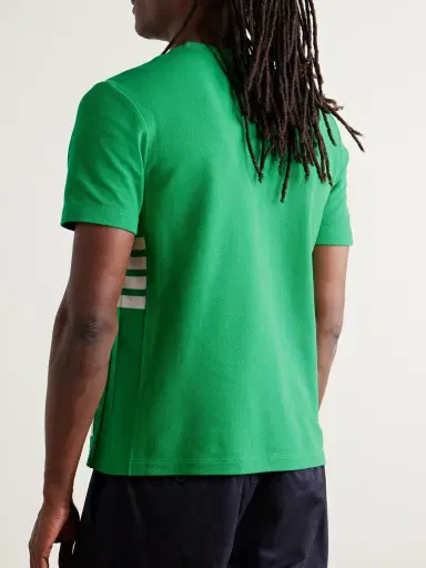 Thom Browne Logo-Appliquéd Striped Cotton-Piqué T-Shirt - Men | Thumbnail 3 Thom Browne Logo-Appliquéd Striped Cotton-Piqué T-Shirt - Men | Thumbnail 3