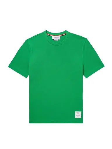 Thom Browne Logo-Appliquéd Striped Cotton-Piqué T-Shirt - Men | Thumbnail 1 Thom Browne Logo-Appliquéd Striped Cotton-Piqué T-Shirt - Men | Thumbnail 1