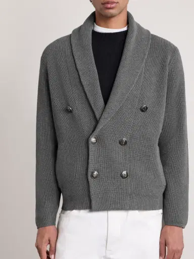 Brunello Cucinelli Shawl-Collar Double-Breasted Ribbed Cotton Cardigan - Men | Thumbnail 3 Brunello Cucinelli Shawl-Collar Double-Breasted Ribbed Cotton Cardigan - Men | Thumbnail 3