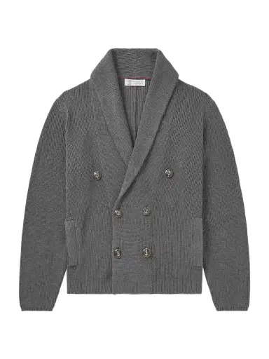 Brunello Cucinelli Shawl-Collar Double-Breasted Ribbed Cotton Cardigan - Men | Thumbnail 1 Brunello Cucinelli Shawl-Collar Double-Breasted Ribbed Cotton Cardigan - Men | Thumbnail 1