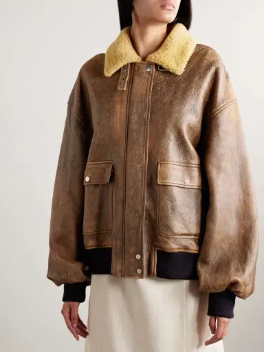 Khaite Sandor Shearling-trimmed Leather Jacket | Thumbnail 3