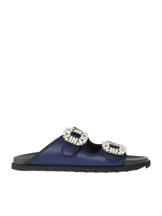 Slidy Viv Crystal-embellished Grosgrain-trimmed Satin Slides