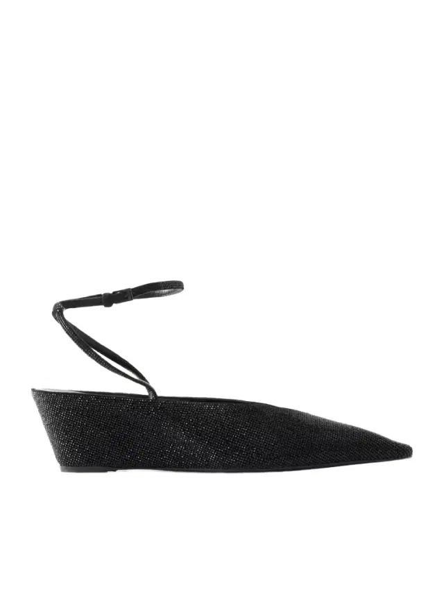 Crystal-embellished Leather Wedge Pumps