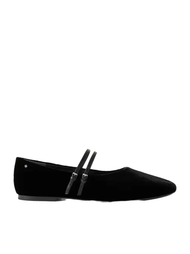 Leather-trimmed Velvet Mary Jane Ballet Flats