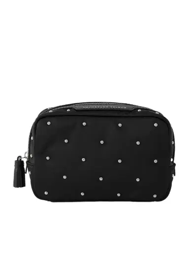 Anya Hindmarch Important Things Studded Leather-trimmed Recycled Satin Cosmetics Case | Thumbnail 1 Anya Hindmarch Important Things Studded Leather-trimmed Recycled Satin Cosmetics Case | Thumbnail 1