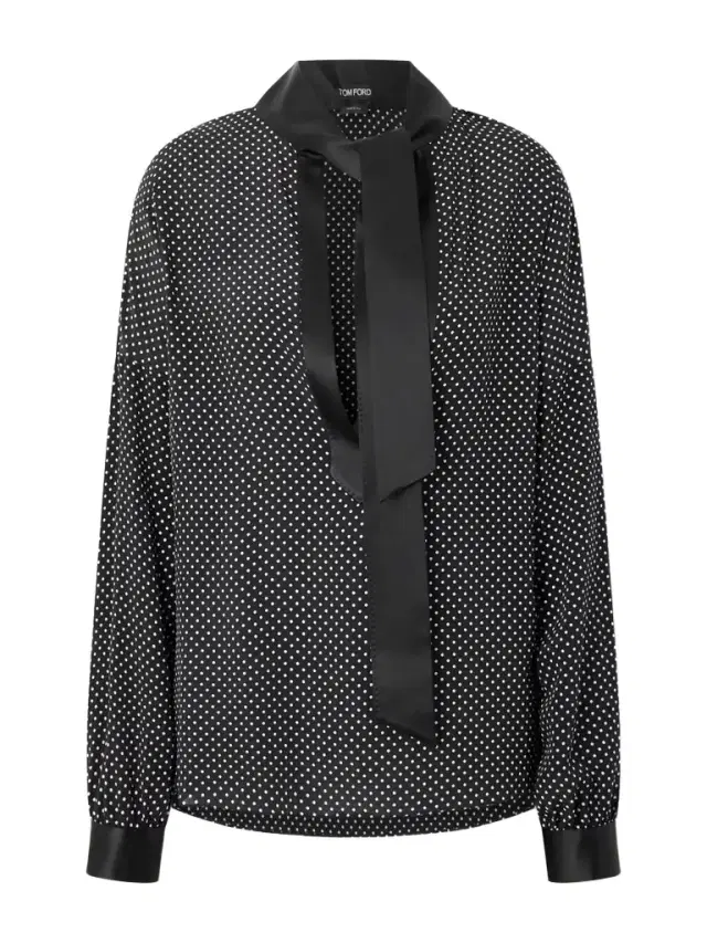 Pussy-bow Polka-dot Silk-satin Blouse