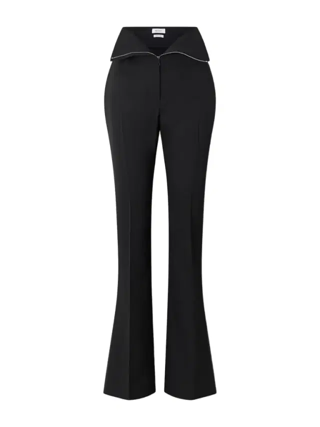 Pleated Zip-detailed Wool Flared Pants