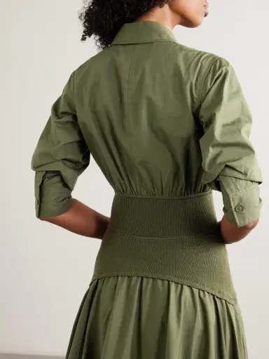 Simkhai Stiles Cropped Gathered Ribbed-knit Trimmed Cotton-poplin Shirt | Thumbnail 3