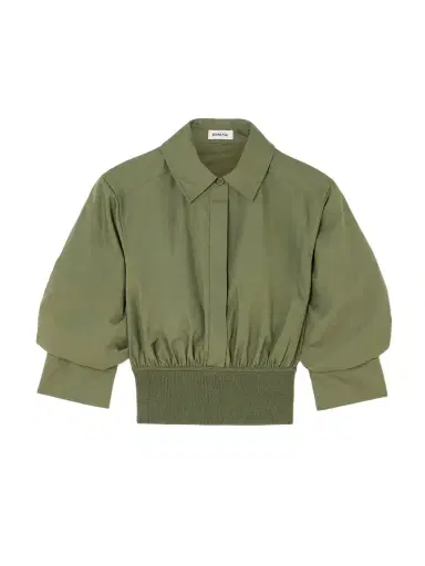 Simkhai Stiles Cropped Gathered Ribbed-knit Trimmed Cotton-poplin Shirt | Thumbnail 1