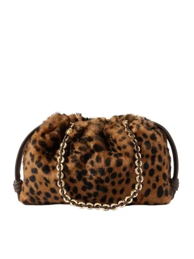 Flamenco Medium Leather-trimmed Leopard-print Shearling Clutch