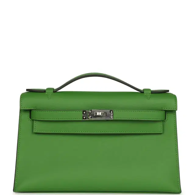 hermes Hermes Kelly Pochette Vert Yucca Swift Palladium Hardware