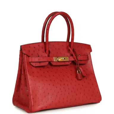 HERMÈS Pre-owned Hermes Birkin 30 Rouge Vif Ostrich Gold Hardware | Thumbnail 2 HERMÈS Pre-owned Hermes Birkin 30 Rouge Vif Ostrich Gold Hardware | Thumbnail 2
