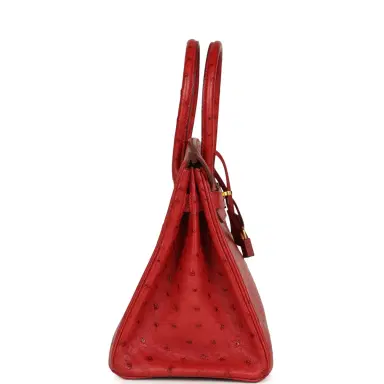 HERMÈS Pre-owned Hermes Birkin 30 Rouge Vif Ostrich Gold Hardware | Thumbnail 3 HERMÈS Pre-owned Hermes Birkin 30 Rouge Vif Ostrich Gold Hardware | Thumbnail 3