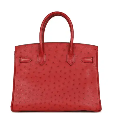 HERMÈS Pre-owned Hermes Birkin 30 Rouge Vif Ostrich Gold Hardware | Thumbnail 4 HERMÈS Pre-owned Hermes Birkin 30 Rouge Vif Ostrich Gold Hardware | Thumbnail 4