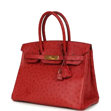 HERMÈS Pre-owned Hermes Birkin 30 Rouge Vif Ostrich Gold Hardware | Thumbnail 5 HERMÈS Pre-owned Hermes Birkin 30 Rouge Vif Ostrich Gold Hardware | Thumbnail 5