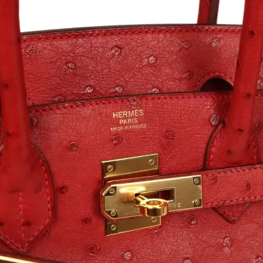 HERMÈS Pre-owned Hermes Birkin 30 Rouge Vif Ostrich Gold Hardware | Thumbnail 7 HERMÈS Pre-owned Hermes Birkin 30 Rouge Vif Ostrich Gold Hardware | Thumbnail 7