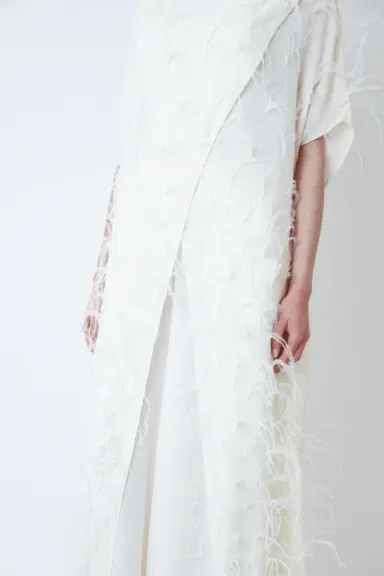 Lapointe Georgette Mock Neck Maxi Top With Feathers | Thumbnail 3