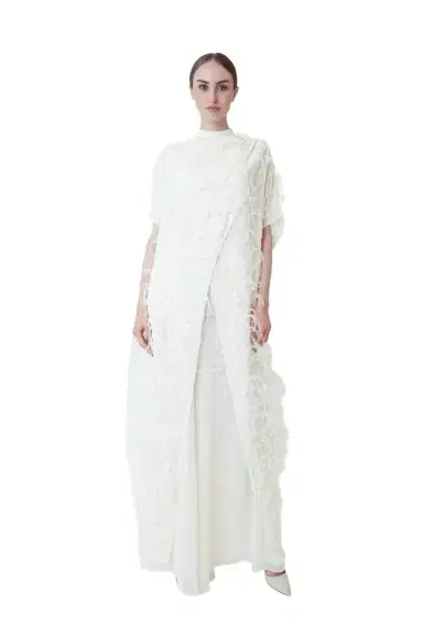 Lapointe Georgette Mock Neck Maxi Top With Feathers | Thumbnail 1