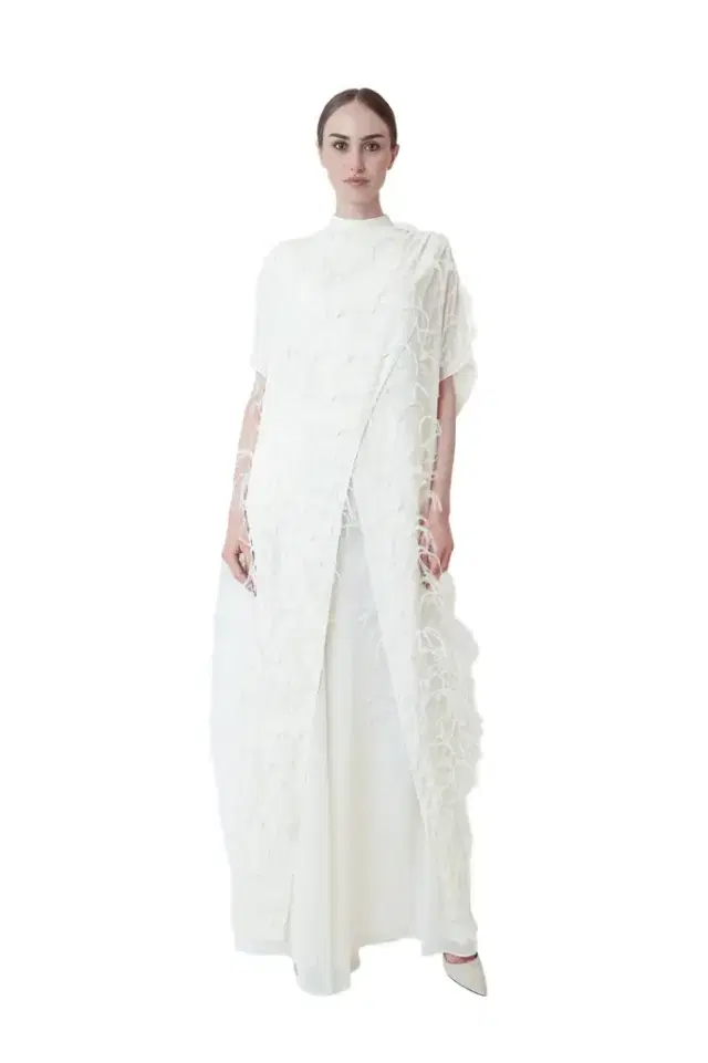 Georgette Mock Neck Maxi Top With Feathers