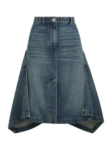 Brandon Maxwell Frankie Cascade-Hem Denim Skirt | Thumbnail 1 Brandon Maxwell Frankie Cascade-Hem Denim Skirt | Thumbnail 1