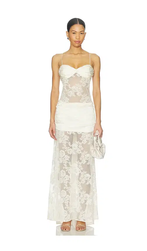 For Love & Lemons Corded Lace Silk Jacquard Maxi Dress