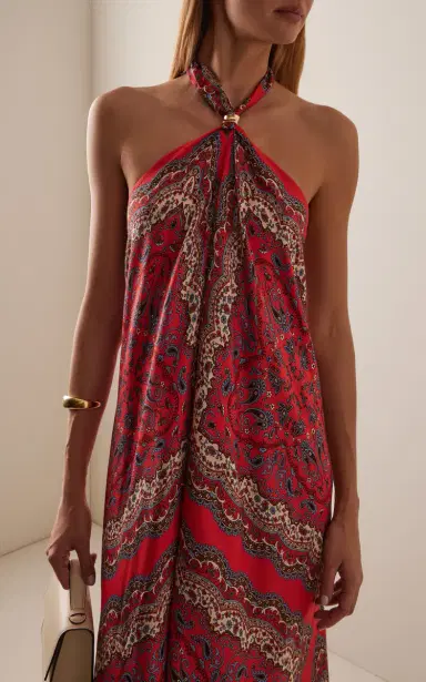 Cara Cara Twist Paisley Twill Midi Halter Dress | Thumbnail 2 Cara Cara Twist Paisley Twill Midi Halter Dress | Thumbnail 2